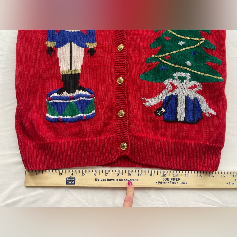 Vintage Laura Gayle Button Up Red Christmas Sweater Vest - Picture 7 of 10